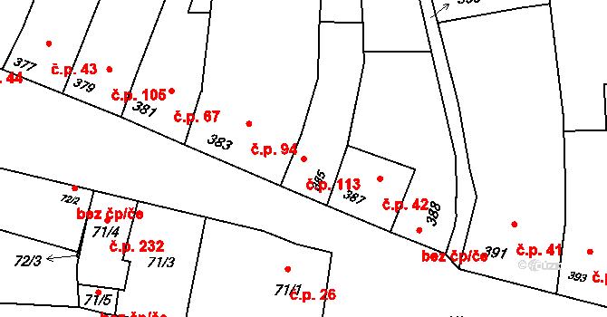 Unkovice 113 na parcele st. 385 v KÚ Unkovice, Katastrální mapa
