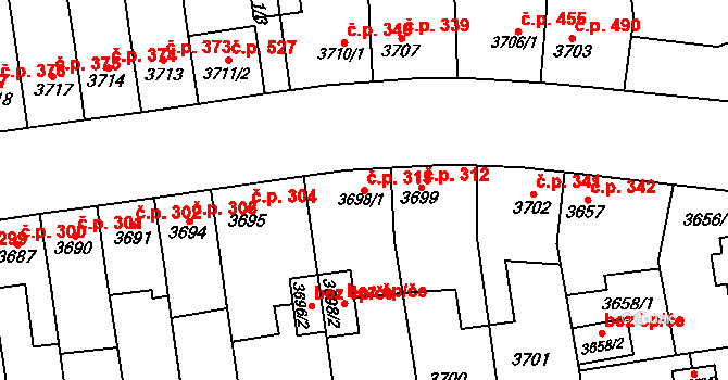 Božkov 313, Plzeň na parcele st. 3698/1 v KÚ Plzeň, Katastrální mapa