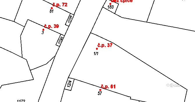 Nučice 37 na parcele st. 1/1 v KÚ Nučice, Katastrální mapa