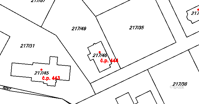 Kostomlaty nad Labem 444 na parcele st. 217/46 v KÚ Kostomlaty nad Labem, Katastrální mapa