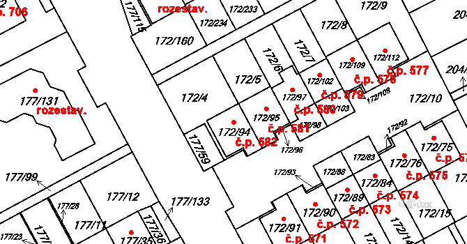 Liberec VIII-Dolní Hanychov 582, Liberec na parcele st. 172/94 v KÚ Dolní Hanychov, Katastrální mapa