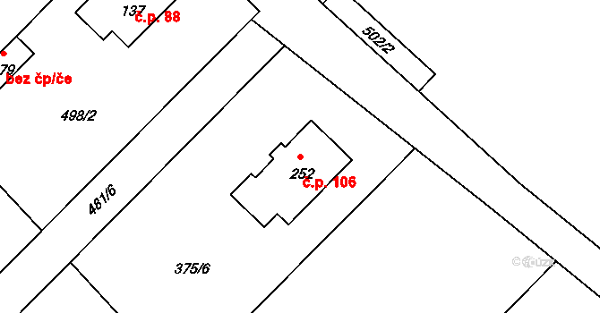Rodvínov 106 na parcele st. 252 v KÚ Rodvínov, Katastrální mapa