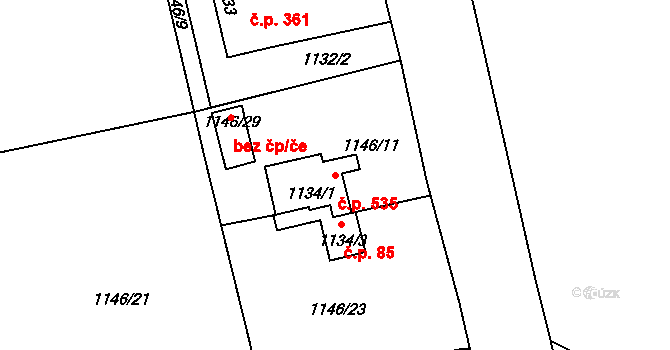 Hřebeč 535 na parcele st. 1134/1 v KÚ Hřebeč, Katastrální mapa