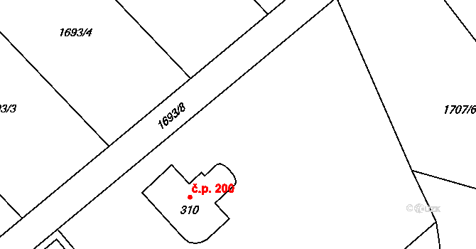 Olbramovice Ves 200, Olbramovice na parcele st. 310 v KÚ Olbramovice u Votic, Katastrální mapa