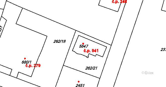 Střední Předměstí 941, Trutnov na parcele st. 5647 v KÚ Trutnov, Katastrální mapa