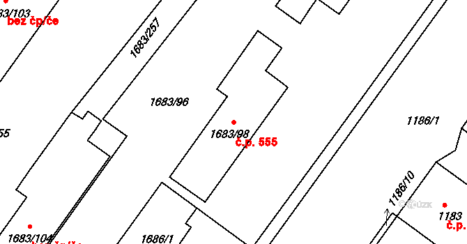 Teplické Předměstí 555, Bílina na parcele st. 1683/98 v KÚ Bílina, Katastrální mapa