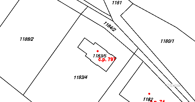 Skřečoň 797, Bohumín na parcele st. 1183/5 v KÚ Skřečoň, Katastrální mapa