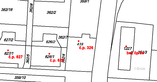 Neratovice 326 na parcele st. 419 v KÚ Neratovice, Katastrální mapa