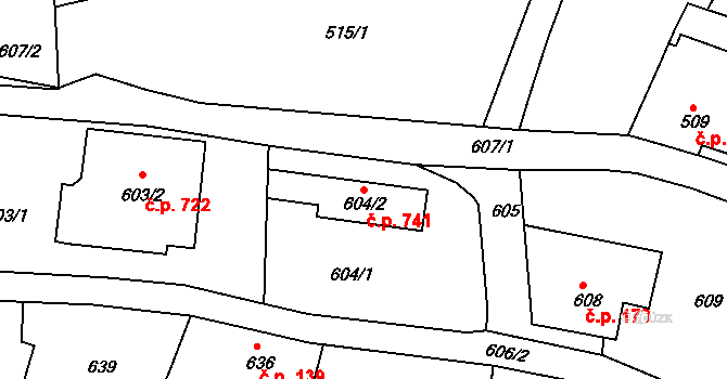 Rudolfov 741 na parcele st. 604/2 v KÚ Rudolfov u Českých Budějovic, Katastrální mapa