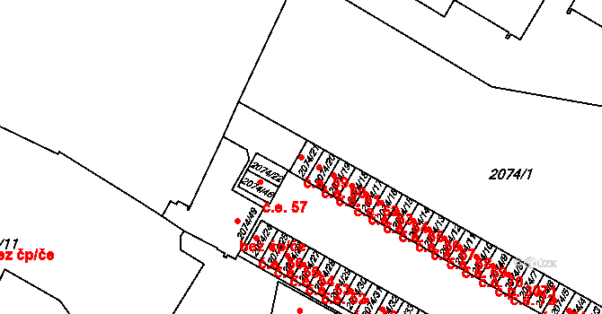 Brňany 59, Vyškov na parcele st. 2074/21 v KÚ Vyškov, Katastrální mapa