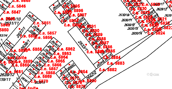 Kadaň 5881 na parcele st. 2633/1 v KÚ Kadaň, Katastrální mapa