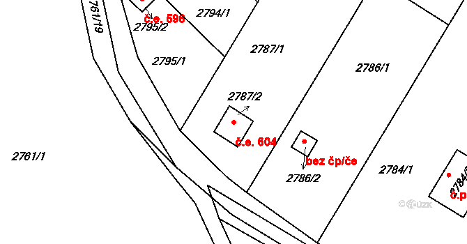 Kopřivnice 604 na parcele st. 2787/2 v KÚ Kopřivnice, Katastrální mapa