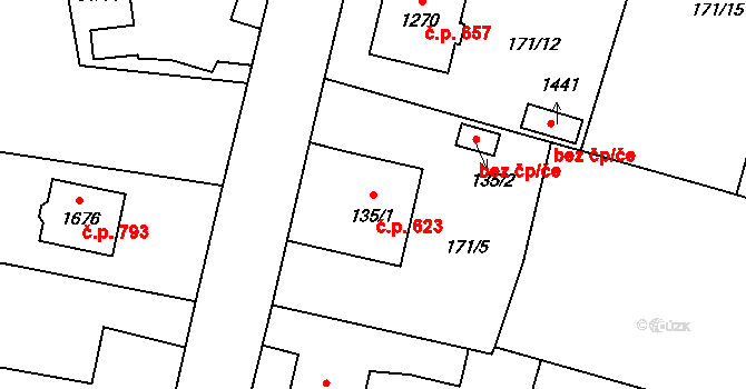 Heřmanice 623, Ostrava na parcele st. 135/1 v KÚ Heřmanice, Katastrální mapa