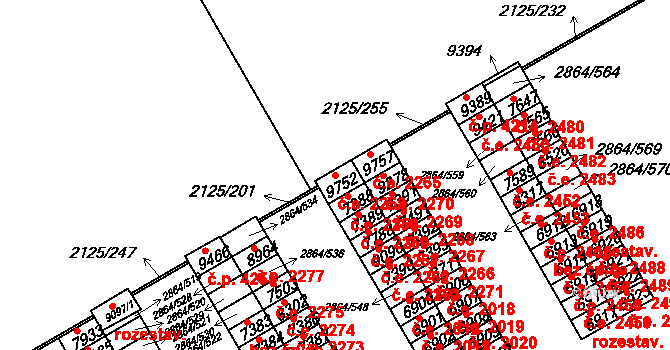 Hodonín 2258 na parcele st. 9752 v KÚ Hodonín, Katastrální mapa