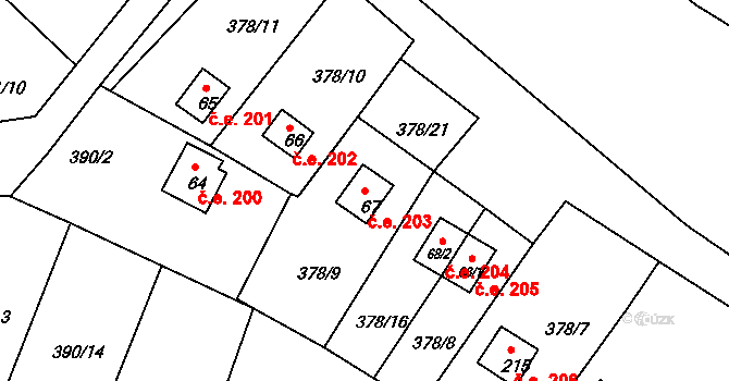 Mechová 203, Lipová na parcele st. 67 v KÚ Mechová, Katastrální mapa