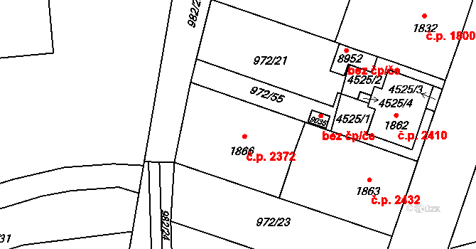 Zlín 2372 na parcele st. 1866 v KÚ Zlín, Katastrální mapa