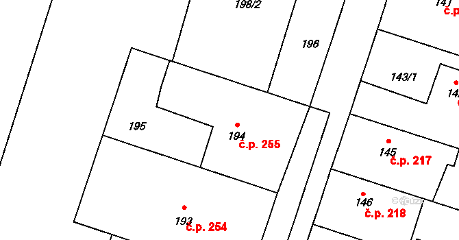 Oldřišov 255 na parcele st. 194 v KÚ Oldřišov, Katastrální mapa
