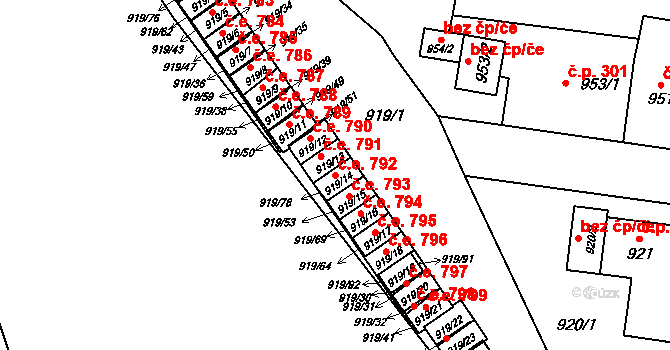 Pudlov 792, Bohumín na parcele st. 919/14 v KÚ Pudlov, Katastrální mapa