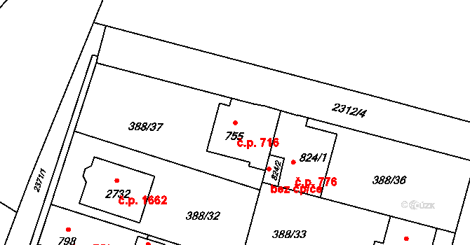 Kateřinky 716, Opava na parcele st. 755 v KÚ Kateřinky u Opavy, Katastrální mapa