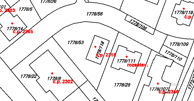 Poruba 2315, Ostrava na parcele st. 1778/118 v KÚ Poruba, Katastrální mapa