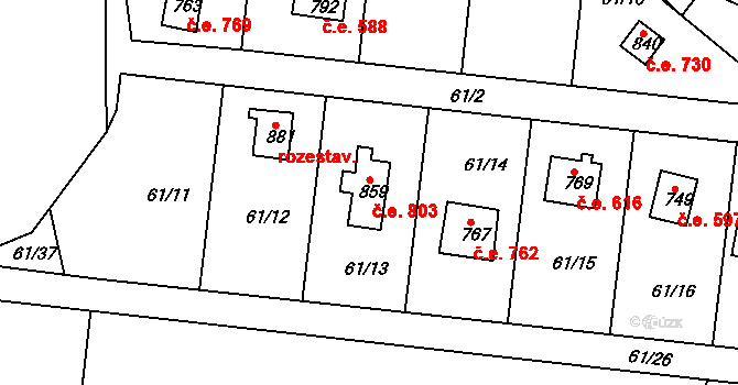 Podhrad 803, Cheb na parcele st. 859 v KÚ Podhrad, Katastrální mapa