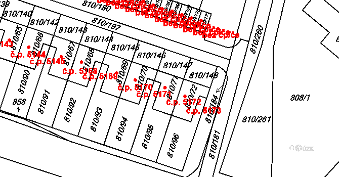 Proseč nad Nisou 5172, Jablonec nad Nisou na parcele st. 810/71 v KÚ Proseč nad Nisou, Katastrální mapa