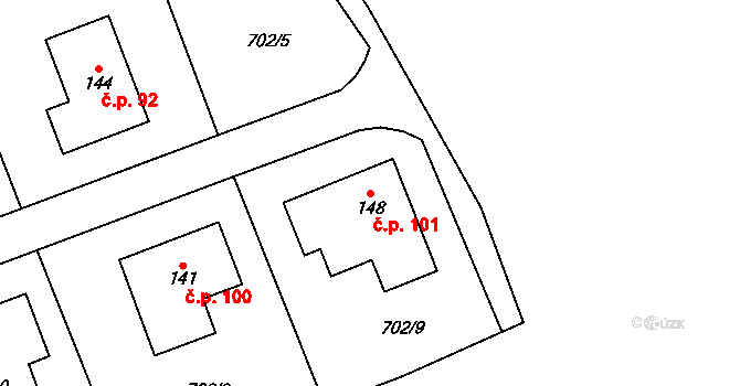 Roseč 101 na parcele st. 148 v KÚ Roseč, Katastrální mapa