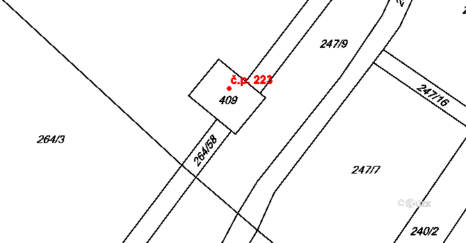 Písečná 223 na parcele st. 409 v KÚ Písečná u Jablunkova, Katastrální mapa