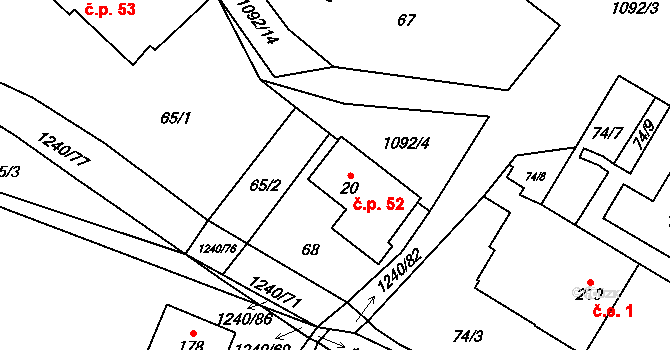 Velká Skrovnice 52 na parcele st. 20 v KÚ Velká Skrovnice, Katastrální mapa