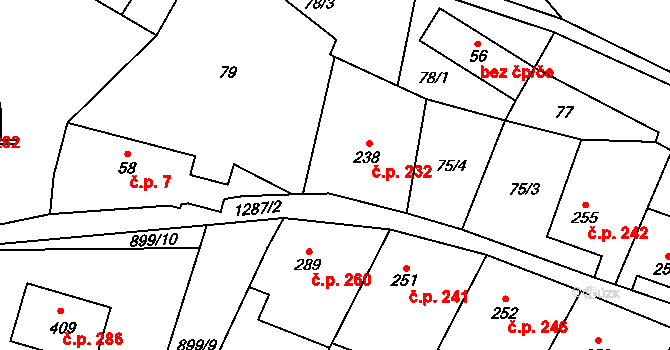 Hrabenov 232, Ruda nad Moravou na parcele st. 238 v KÚ Hrabenov, Katastrální mapa