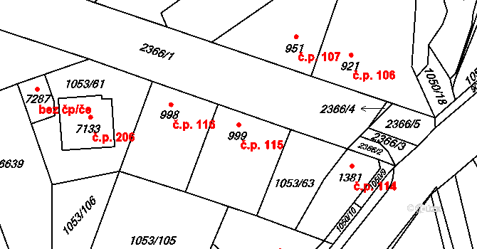 Beroun-Zavadilka 115, Beroun na parcele st. 999 v KÚ Beroun, Katastrální mapa