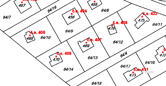 Černolice 407 na parcele st. 469 v KÚ Černolice, Katastrální mapa