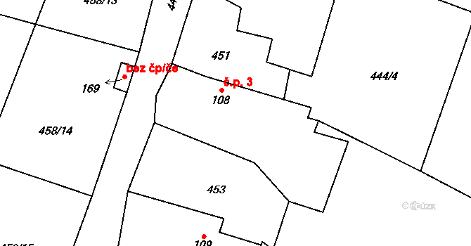 Hájky 3, Stádlec na parcele st. 108 v KÚ Stádlec, Katastrální mapa
