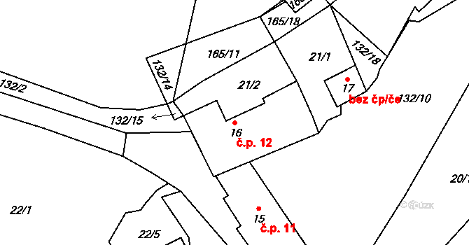 Chotětín 12, Zbiroh na parcele st. 16 v KÚ Chotětín, Katastrální mapa
