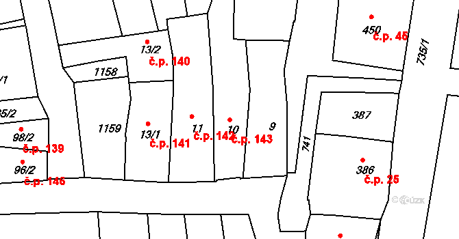 Broumov 143 na parcele st. 10 v KÚ Broumov, Katastrální mapa