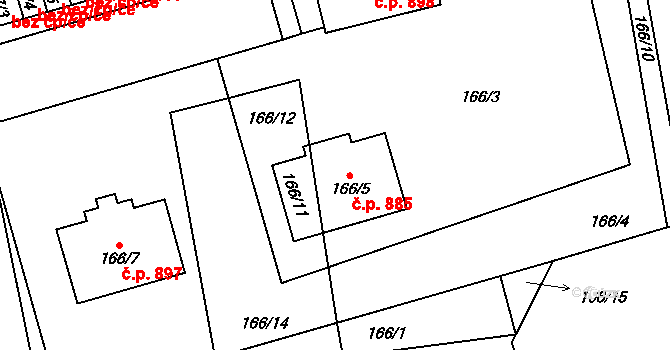 Třemošná 885 na parcele st. 166/5 v KÚ Třemošná, Katastrální mapa