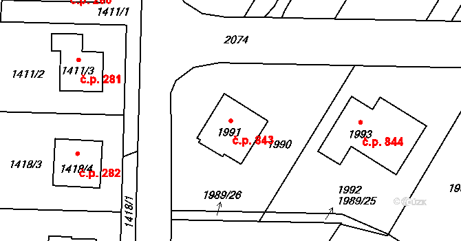 Mohelnice 843 na parcele st. 1991 v KÚ Mohelnice, Katastrální mapa
