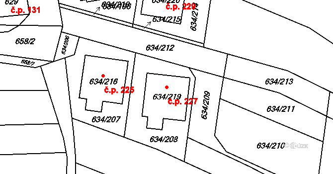 Horákov 227, Mokrá-Horákov na parcele st. 634/219 v KÚ Horákov, Katastrální mapa