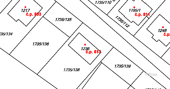 Polešovice 813 na parcele st. 1236 v KÚ Polešovice, Katastrální mapa