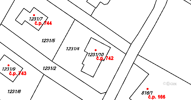 Krmelín 742 na parcele st. 1231/10 v KÚ Krmelín, Katastrální mapa