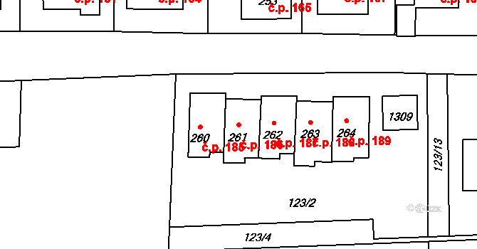 Hřivice 186 na parcele st. 261 v KÚ Hřivice, Katastrální mapa