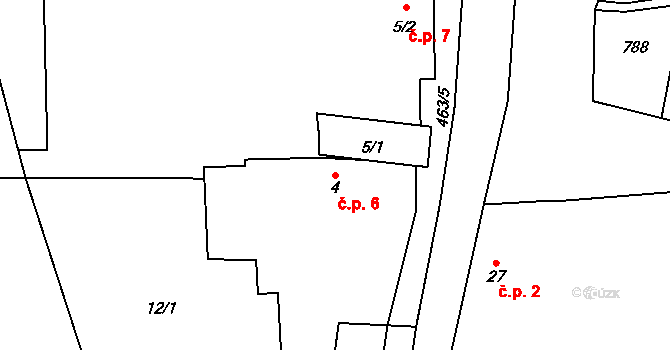 Hořenec 6, Libčeves na parcele st. 4 v KÚ Hořenec, Katastrální mapa