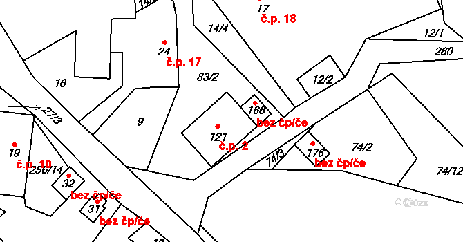 Boňkov 2 na parcele st. 121 v KÚ Boňkov, Katastrální mapa