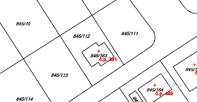 Čekanice 391, Tábor na parcele st. 845/163 v KÚ Čekanice u Tábora, Katastrální mapa