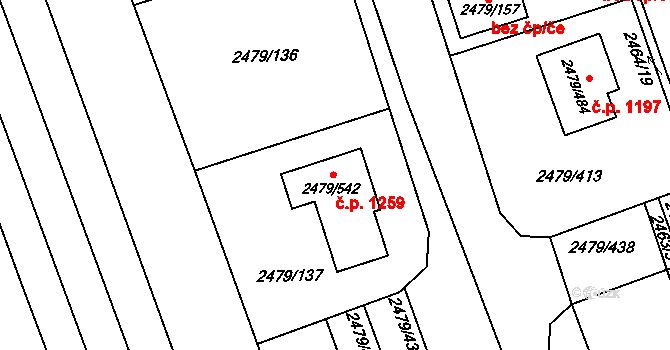 Třemošná 1259 na parcele st. 2479/542 v KÚ Třemošná, Katastrální mapa