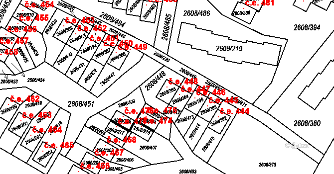 Staré Splavy 448, Doksy na parcele st. 2608/365 v KÚ Doksy u Máchova jezera, Katastrální mapa