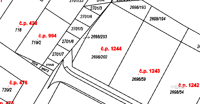 Svatobořice 1244, Svatobořice-Mistřín na parcele st. 2698/202 v KÚ Svatobořice, Katastrální mapa