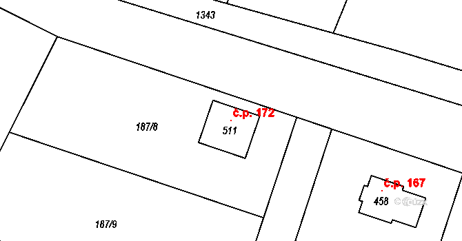 Vanovice 172, Všejany na parcele st. 511 v KÚ Všejany, Katastrální mapa
