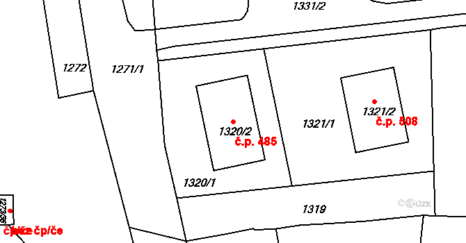 Plumlov 485 na parcele st. 1320/2 v KÚ Plumlov, Katastrální mapa