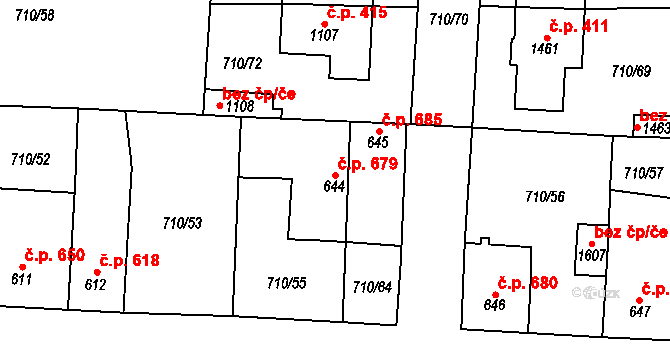 Hrušovany nad Jevišovkou 679 na parcele st. 644 v KÚ Hrušovany nad Jevišovkou, Katastrální mapa